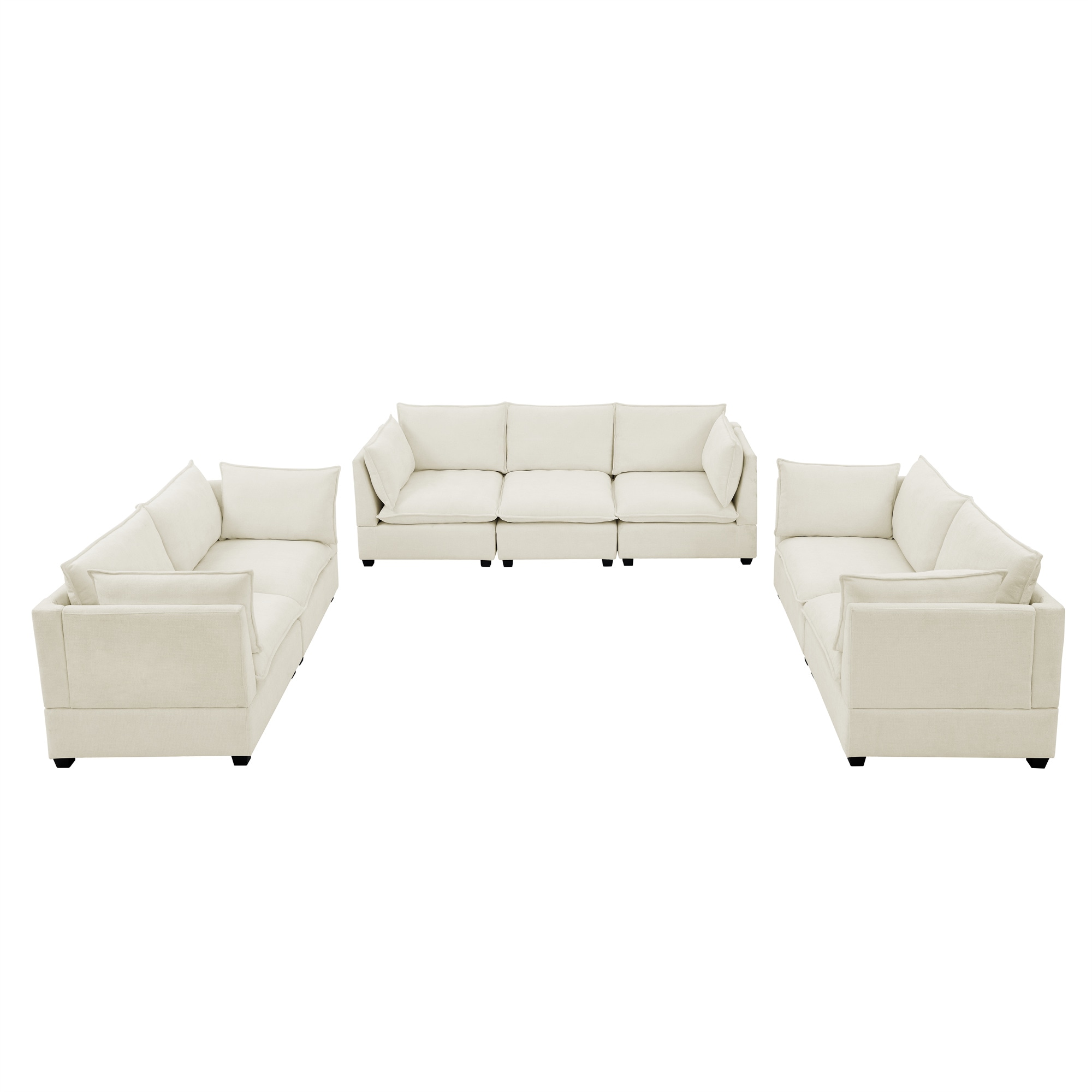 3-Piece Chenille Fabric Upholstered Living Room Furniture Set, Including 3-Seater Sofa andV2 Loveseat Sofa with Seat and Back Cushion(Beige White) 